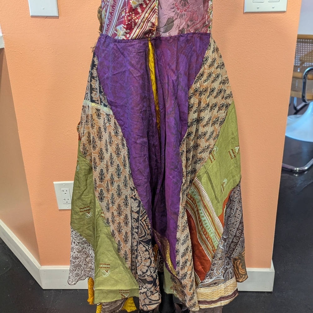Bohenian Jack Pot Silk Multicolor Patchwork Halter Dress Maxi Festival - Picture 6 of 16